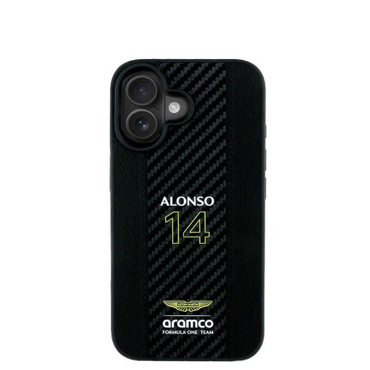 ASTON MARTIN - Aramco Magsafe F1 - Genuine Black IPhone 16 Leather Case - My Store