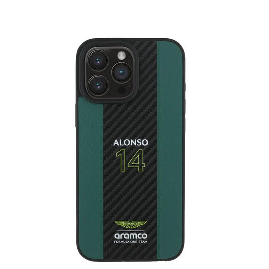ASTON MARTIN - Aramco Magsafe F1 - Genuine Green Leather IPhone 16 Pro Case - My Store