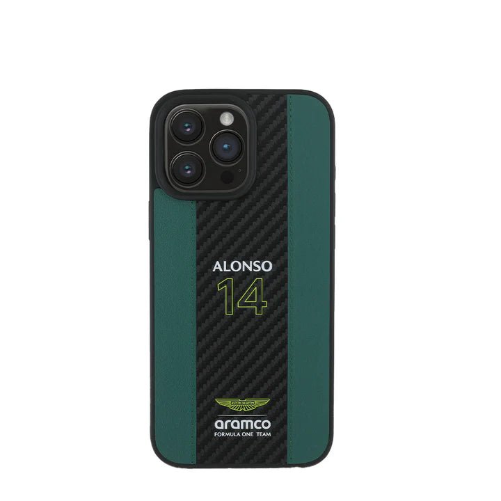 ASTON MARTIN - Aramco Magsafe F1 - Genuine Green Leather IPhone 16 Pro Max Case - My Store