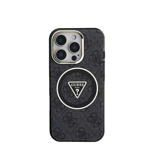 GUESS - Magsafe IPhone 16 Pro Max Black Case W/ IML 4G Glitter And Triangle - My Store