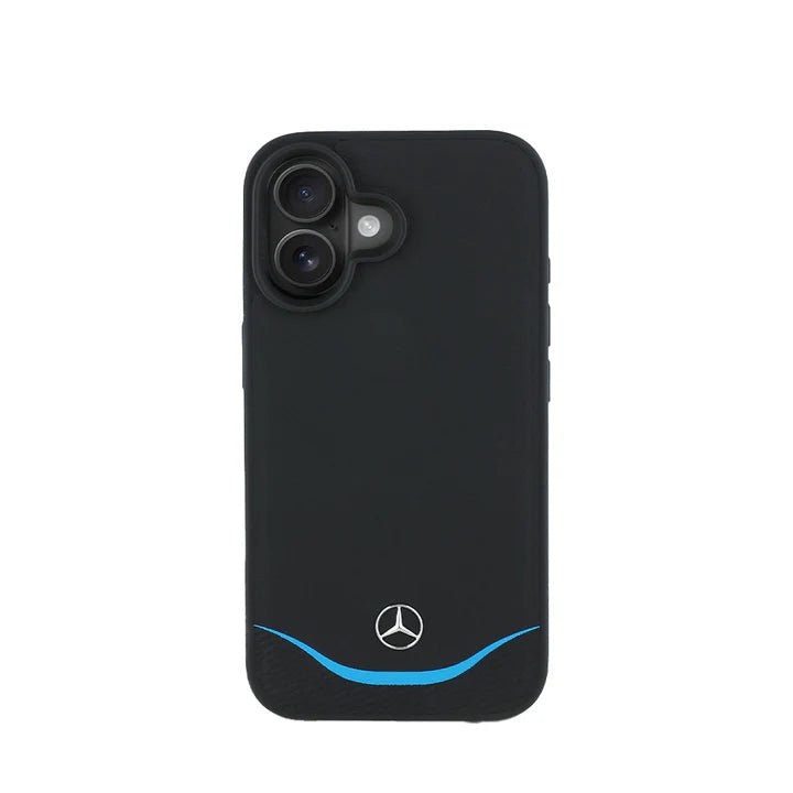 MERCEDES - Magsafe IPhone 16 Black Leather Case W/ Contrasted Blue Horizontal Curve - My Store