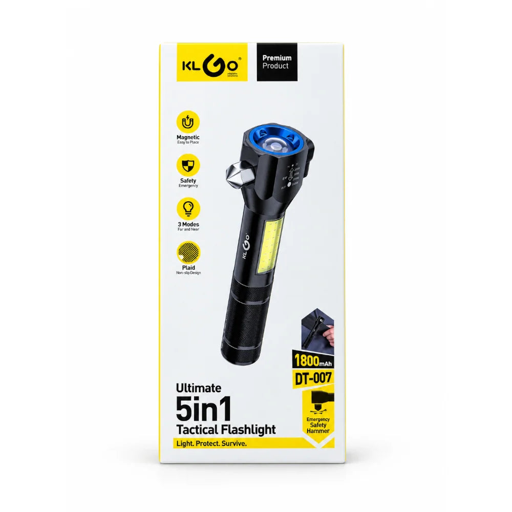Klgo Rechargeable LED Flashlight With Hammer Black [DT-007 BK]