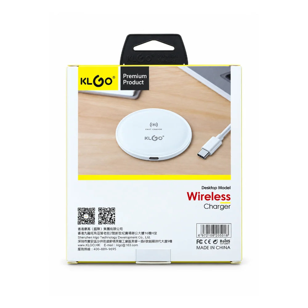 KLGO Fast Wireless Charger With Type-C Interface White/Grey [W2 BK/WH]