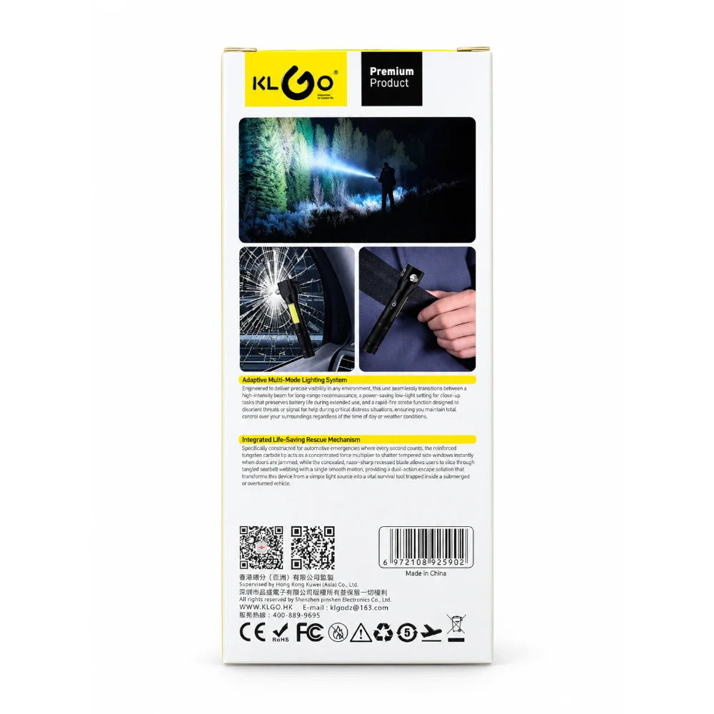 Klgo Rechargeable LED Flashlight With Hammer Black [DT-007 BK]