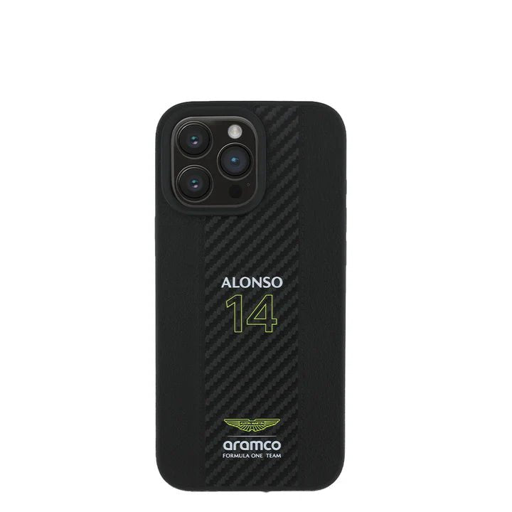 ASTON MARTIN - Aramco Magsafe F1 - Genuine Black Leather IPhone 16 Pro Case - My Store