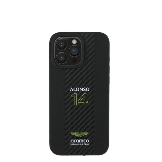 ASTON MARTIN - Aramco Magsafe F1 - Genuine Black Leather IPhone 16 Pro Case - My Store