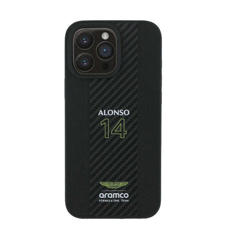 ASTON MARTIN - Aramco Magsafe F1 - Genuine Black Leather IPhone 16 Pro Max Case - My Store