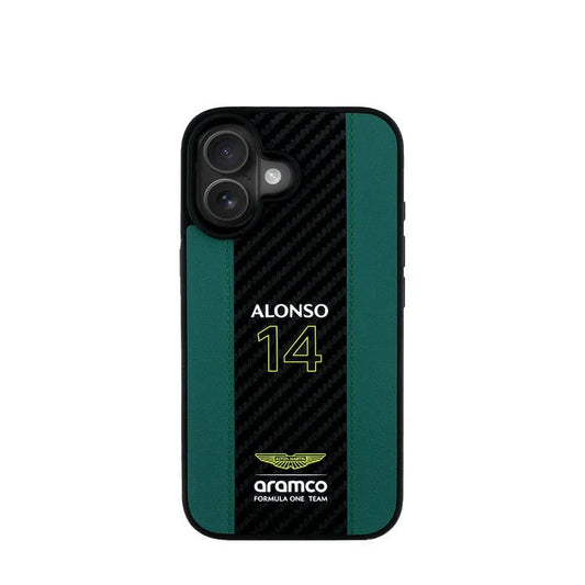 ASTON MARTIN - Aramco Magsafe F1 - Genuine Green Leather IPhone 16 Case - My Store