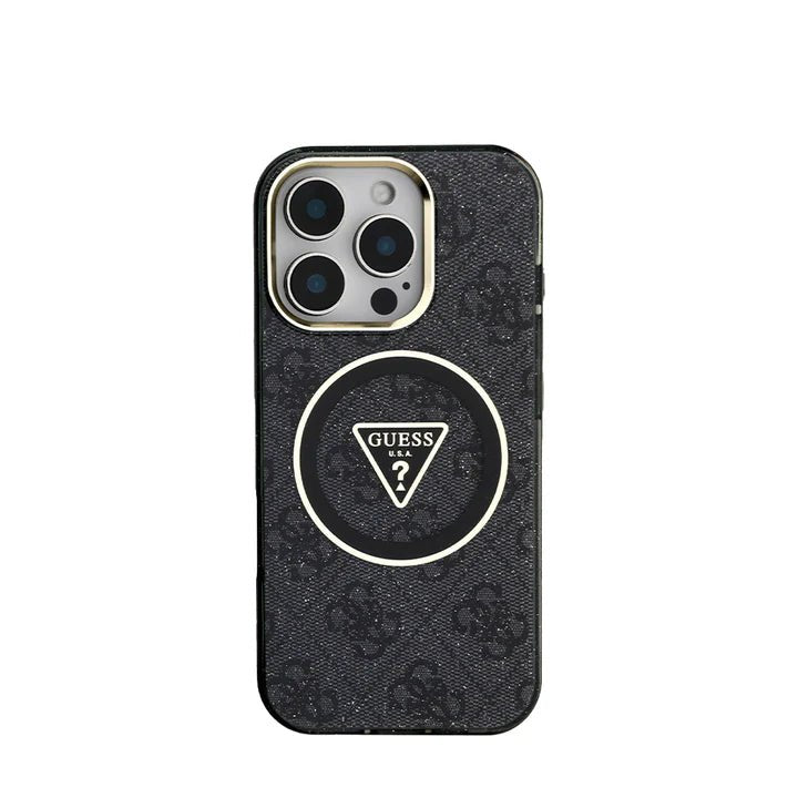 GUESS - Magsafe IPhone 16 Pro Max Black Case W/ IML 4G Glitter And Triangle - My Store