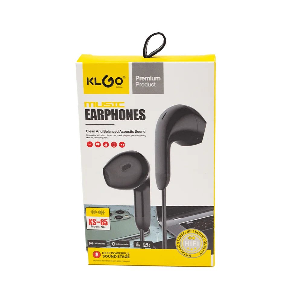 KlGo KS-65 BK Earphones – Black Wired + Mic | IMS Distribution - IMS Distribution