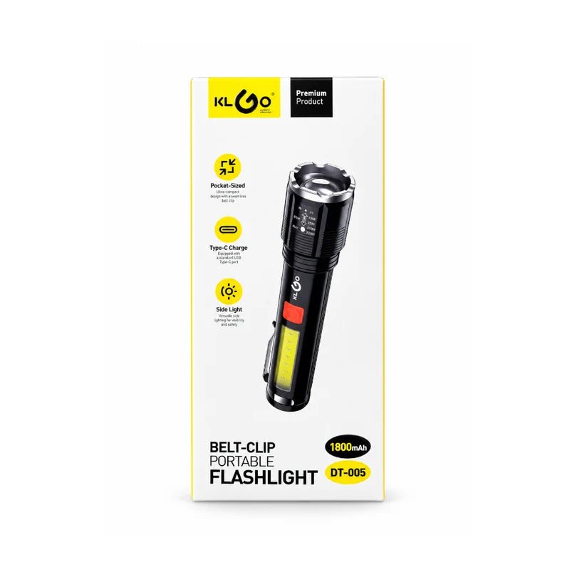 Klgo Rechargeable LED Flashlight Black [DT-005 BK] - IMS Distribution