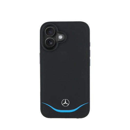 MERCEDES - Magsafe IPhone 16 Black Leather Case W/ Contrasted Blue Horizontal Curve - My Store
