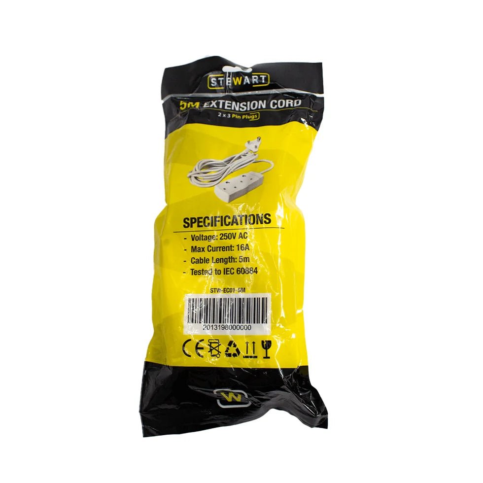 Stewart STW-EC01 5M Multiple Socket Extension Cord – 16A, 250V | IMS Distribution - IMS Distribution